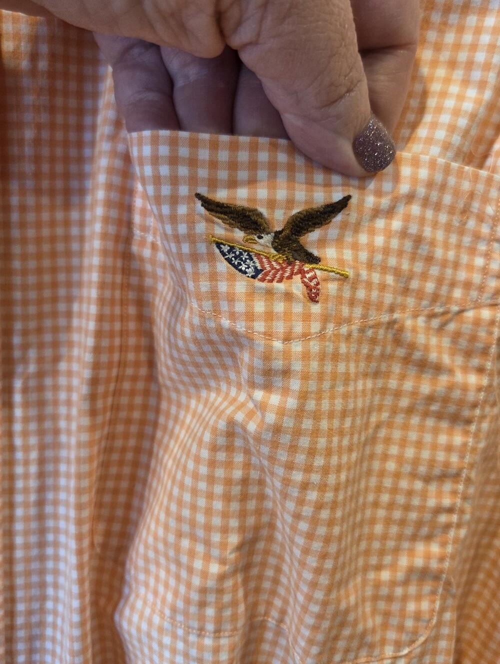 American Living Men's XL Peach Gingham Short Sleeve Button Down Shirt Cotton